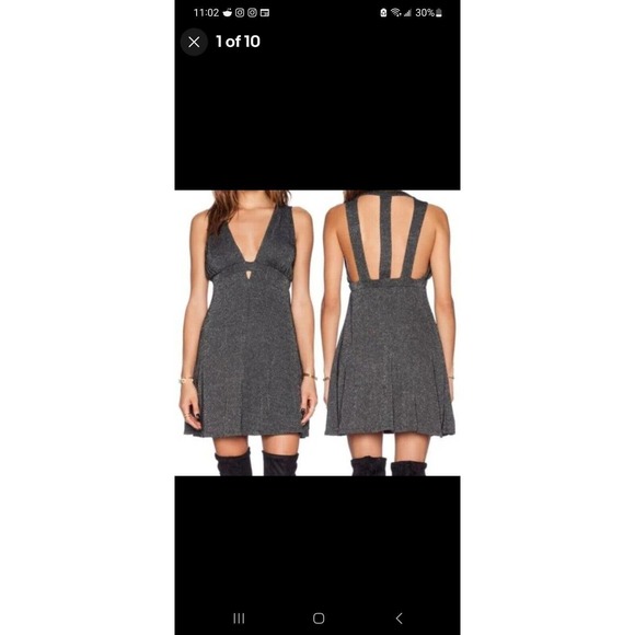 Free People Dance Of The Night Metallic Silver V Neck Mini Dress Size Small - Picture 16 of 16